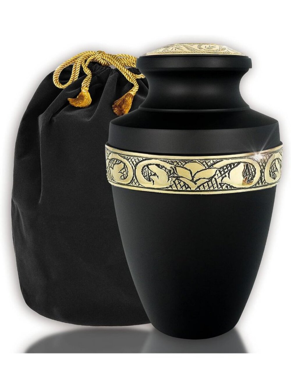 Elegant Black and Gold Cremation Urn for Human Ashes, Decorative Memorial Urn